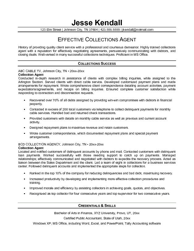 Free Collection Agent Resume Example