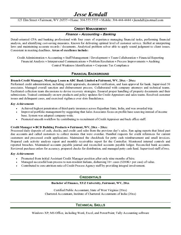 free credit manager resume example