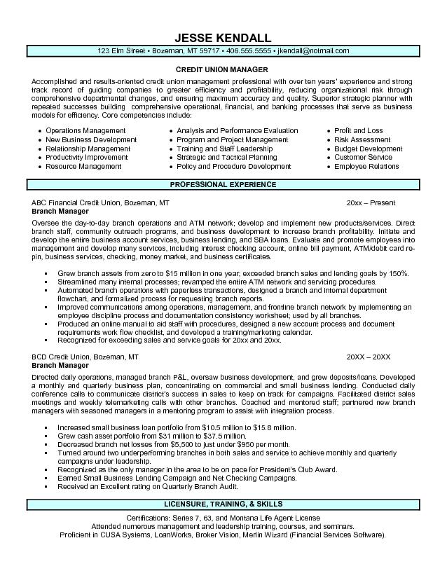 free-credit-union-branch-manager-resume-example