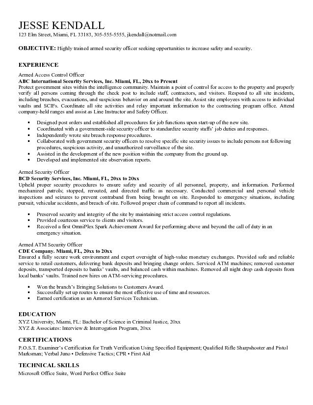 Guard Resume Security Officer Resume Objective Examples - security guard resume example